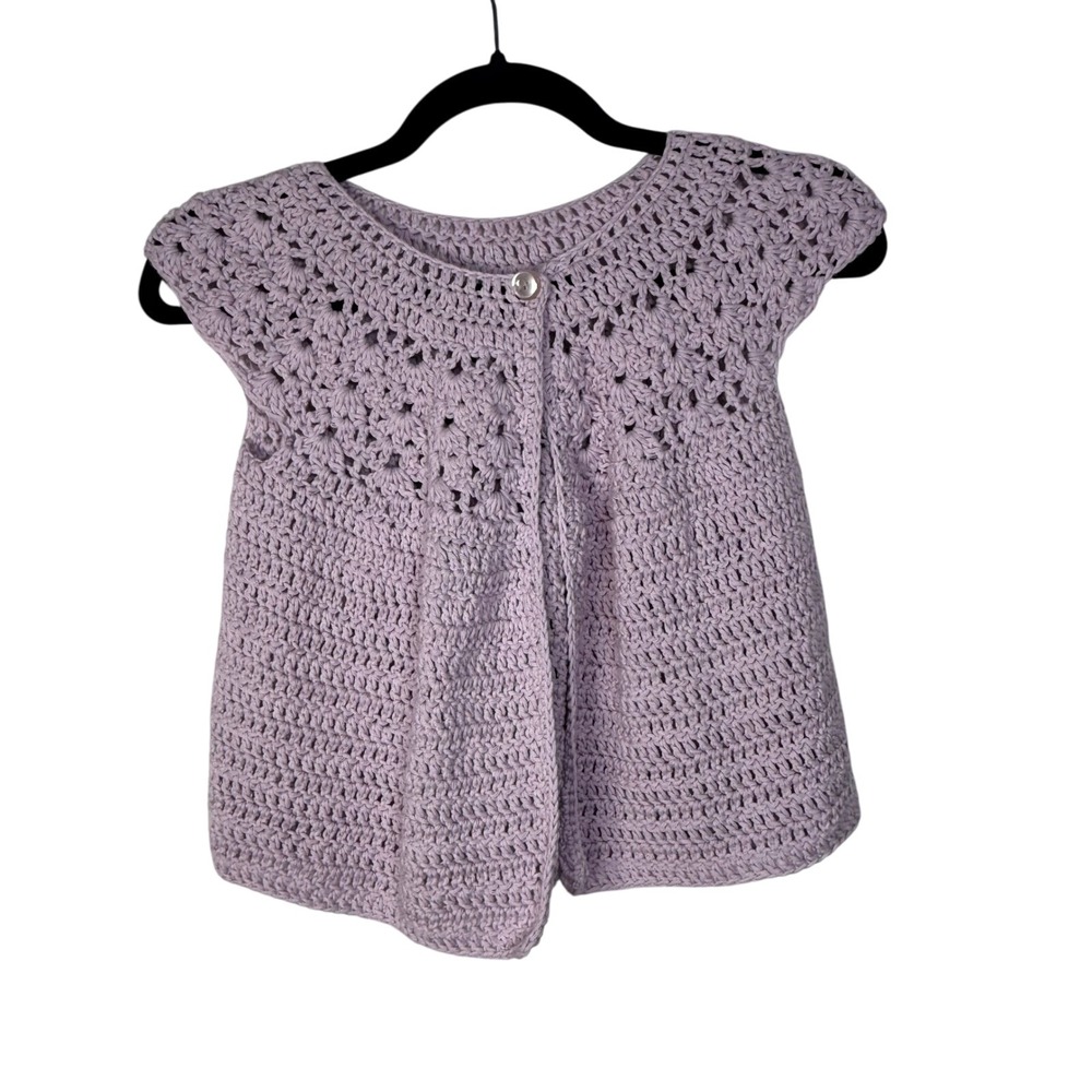 Crochet Baby Cardigan Sweater Lilac Purple Button Front 2T Cottage Core